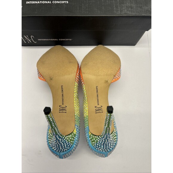 INC Heels 4" Kenja Rainbow Orange Blue Yellow Green with Sparkles Women SZ 5 New - Picture 4 of 8
